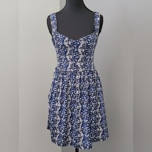 Blue and White Mini Sundress with Sweetheart Neckline
